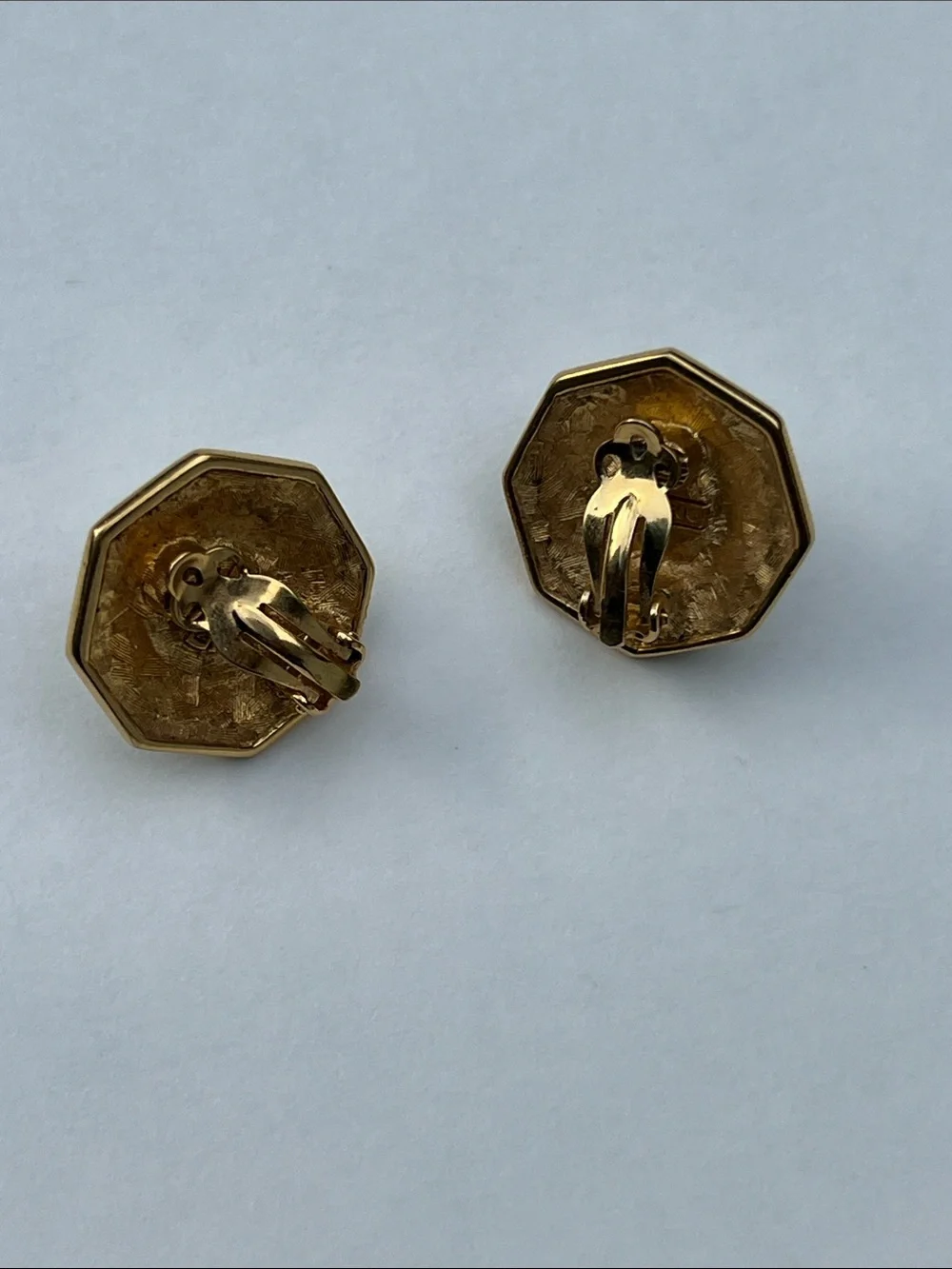Gold Pearl & Crystal Octagon Clip On Earrings - Gold Tone Costume Jewelry